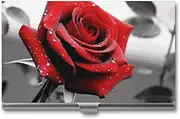 [VFMKT] Slim Metal Business Card Holder Portable Business Card Case Pocket Name Card Holder Black And White Red Rose Wallet for Men Women Office Travel, style, One Size