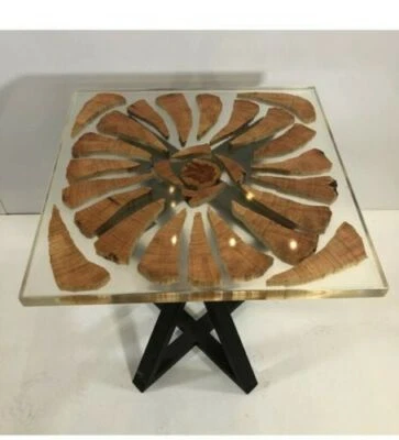 Square Clear Epoxy Resin Center Sofa Coffee Table Live Edge Modern Furniture Dec