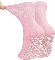[ZAKASA] Non-slip Womens Slipper Socks: Grip Socks Womens Cotton Hospital Anti Skid Sock Women Athletic Grippy Sock with Non Elastic Cuff 5 Pairs