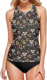 [Joisal] Tankini Swimsuit, Swim Top with Built in Bra, Cute Animal Sleeveless Swim Shirts, Small