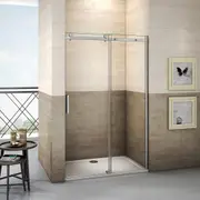 ELEGANT 1500 x 1950mm Sliding Shower Screen Wall to Wall Sliding Enclosure Door with Shower Base and White Waste