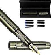 Luxury Fountain Pen for Writing, Fancy Nice Metal Ink Pen with 5 Black & 5 Blue Ink Refills Cartridges, Best Pen Gift Set for Men & Women, Medium Nib Calligraphy Pen of Auspicious Cloud, Gun Gray