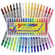 Super Crayons Set of 36 Colors - Smooth Easy Glide Gel Crayons - Bright Blendable and Washable