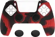 eXtremeRate PlayVital Samurai Edition Anti-Slip Controller Silicone Skin for ps5, Ergonomic Rubber Protective Case for ps5 Controller with Thumb Stick Caps - Red & Black