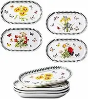 KXZ 4PCS Rectangular Appetizer Plates, 8 Inches For Serving Desserts, Sandwiches, Salads, Sushi, Snacks And Cakes. Microwave And Oven-Safe Garden Plates, Kitchen Decorative Porcelain Plates