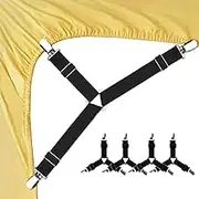4/8x Fastener Suspender Straps Clips Triangle Bed Sheet Mattress Holder Grippers (4pcs, Black)