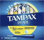 Tampax Pearl Plastic Tampons Regular Absorbency Leak Free Unscented Blue 36ct