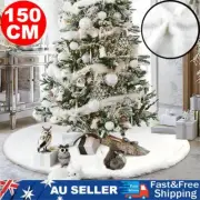 59" White Christmas Tree Skirt Base Faux Fur Xmas Floor Mat Ornaments Decoration