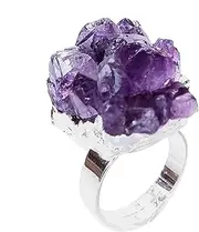 [Generic] Women's Statement Rings - Adjustable Natural Amethyst Ring - Raw Amethyst Crystal Ring Women Jewelry for Family Friends Colleagues