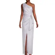 Aidan By Aidan Mattox Lavender Metallic One Shoulder Maxi Gown Sz 4 NWT