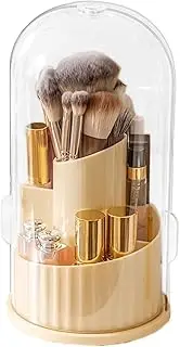 Makeup Brush Holder for Vanity,Desktop Organizer | 360 Degree Rotating Storage Containers Dustproof with Lid for Cosmetics Brushes Travel Bathroom Desk Dresser