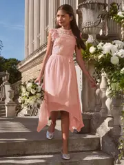 Lipsy Pink Lace Front Flutter Sleeve Occasion Dress (5-16yrs) (AW7133) | $113 - $131