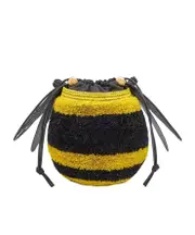 Bee basket in raffia and calfskin One size Yellow/Black