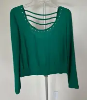 Charlotte Russe Top Size M Emerald Green Open Back w gold studs Blouse
