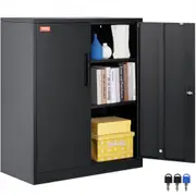 VEVOR Metal Storage Cabinet w/ 3 Keys 2 Adjustable Shelves & Magnetic Door Black