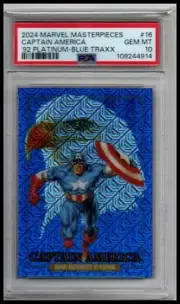 2024 UD Marvel Masterpieces '92 Platinum #16 Captain America Blue Traxx PSA 10