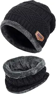 [THENICE] Childrens/Kids Warm Knitted Beanie Hat and Circle Scarf Set (Black), Black, One Size