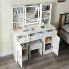 Large Vanity Set Dressing Table Stool with LED Lighted Mirror White Make up Desk