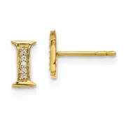 14k Yellow Gold Real Diamond Initial I Earrings