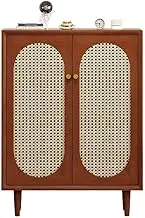 Freestanding Rattan Entryway 5 Shelf Shoe Organizer with Farmhouse Style Freestanding Wooden Shoe Rack for Closets, Living Rooms Shoe Cupboard(Brown)