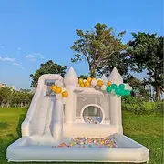 White Bounce House 13.5 FT * 9.5 FT White Bounce House with Ball Pit and Blower, White Bounce House Castle Suitable for Children's Birthday Parties, Events (13FT bounce house)