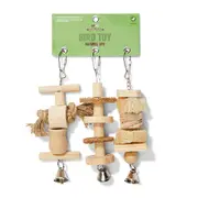 Watson & Williams Wood With Bells Rope & Loofah Bird Toy 3PK