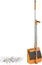 Broom with Dustpan Combo Set | Orange Stand Up Broom and Dustpan Set | Household Dustpans for Home Kitchen Lobby Floor
