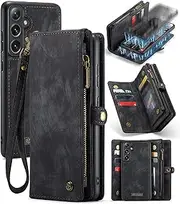 Case for Samsung Galaxy A56 5G Zip Cover [2-in-1 Wallet Case/Detachable Slim Pocket Cover] Large Zipper Space with Strap Shockproof Premium Leather Flip Handbag Purse for Galaxy A56 5G Black