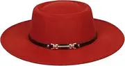 [Xiang Ru] Classic Hat with Faux Leather Ribbon Jazz Fedora Panama Wide Brim Birthday Christmas