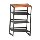 Narrow 4-Tier Shoe Rack, Slim Space-Saving Shelf with Decorative Wood Top &
