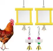 Chicken Toy Mirror, 2Pcs Chicken Molar Stone Mirror Enrichment, Coop Enrichment Mirror Pecking Toy, Hanging Bell Parrot Chicken Swing Mirror +Beak Grinding Stones, Poultry Boredom Relief Accessories