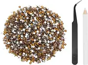 uxcell 5000pcs Flatback Rhinestones Resin, SS12 3mm Resin Rhinestones Bulk Round Shine Gems with Pickup Tools for DIY Nail Art Tumblers Mugs Clothes, Gold