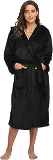 [Super Shopping-zone] Women's Plush Hooded Bathrobe Winter Warm Robes Soft Fleece Long Robe Luxury Dressing Gown