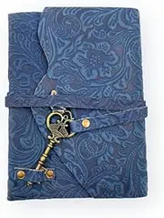 OVERDOSE Handcrafted Blue Flower Antique Journal with Treasure Key Closure Drawing Sketchbook Scrapbook Writing Diary Notebook - 5 x 7 inches | 12 x 17 cm | A6
