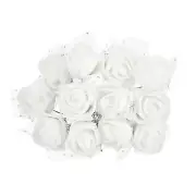 144Pcs 0.98" Mini Rose Artificial Flower Heads Bulk with Stem & Gauze, White