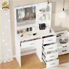 Dressing Table With LED Makeup Mirror And 5 Drawers Shelves Vanity Table Dresser