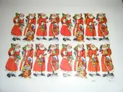 Victorian Style Die-Cut Scrap Santas Father Christmas Holding Toys Xmas Tree 3½”