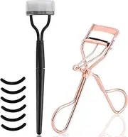 No Pinch Eyelash Curler and Lash Separator, Foldable Eyelash Comb Mascara Applicator with 6 Refill Pads