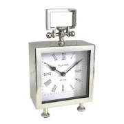 Modern Shiny Silver Cube Footed Doyle & Co Mantel Table Clock Display Home Decor
