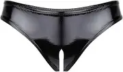 [TiaoBug] Women's Sexy Wet Look Patent Leather Open Crotch High Cut Bikini Briefs Underwear