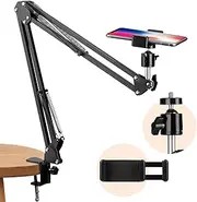 TARION Overhead Video Arm Articulating Flexible Cell Phone Holder for Desk Table Phone Stand Holder for Overhead Video Filming Livestream Flat Photography Videography