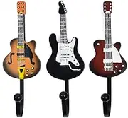 KUNGYO Vintage Guitar Shaped Decorative Hooks Rack Hangers for Hanging Clothes Coats Towels Keys Hats Metal Resin Hooks Wall Mounted Heavy Duty (3-Pack) (Guitar Hook-B)