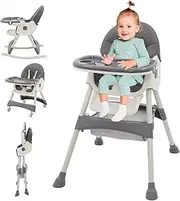 3in1 High Chair Adjustable Folding Baby Chair with Multiple Height and 3 Position Backrest Rocking Chair Reclining Seat Convertible High Chair Durable Portable Highchair