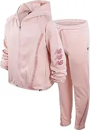 [New Balance] Girls' Sweatsuit - 2 Piece Active Fleece Zip Sweatshirt and Sweatpants - Performance Jogger Pants Set: Girls 7-12