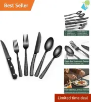 24-Piece Black Silverware Set Stainless Steel Flatware Cutlery for 4 Home Dining
