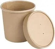 25 Sets,16oz Kraft Disposable Round Containers w/Lids, (95mm x 105mm), For Hot and Cold, Ice Cream, Soup, 473ml Brown Takeaway Tubs