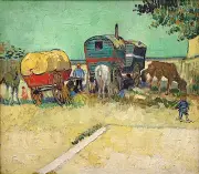Vincent Van Gogh Encampment of Gypsies with Caravans Vintage Print
