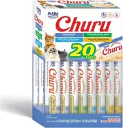 INABA Churu Cat Treats, Grain-Free, Lickable, Squeezable Creamy Purée 20 Tubes,