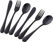 Bisda Todder Silverware Sets, 6pcs 18/8 Stainless Steel Kids Cutlery Serving for 2, BPA-Free Children Self-Feeding Safe Utensils, Mirror Polished, Multicolored 6 Pieces Black