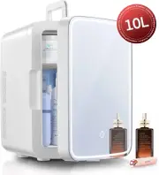 Mini Skincare Fridge 10L LED Mirror Cooler Warmer for Dorm Car Office White